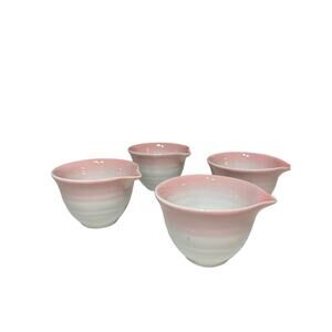 Lot of Four Small Ceramic Spouted Matcha Bowls Pink/White